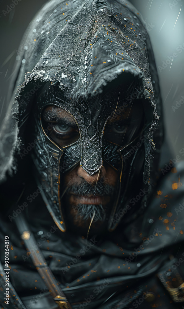hooded warrior on horseback. Realistic. Riding into battle. Roman greek aesthetic.generative ai hooded warrior on horseback. Realistic. Riding into battle. Roman greek aesthetic.generative ai