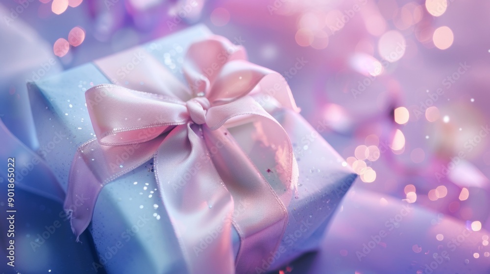 Pastel gift box with ribbon and glitter Pastel gift box with ribbon and glitter