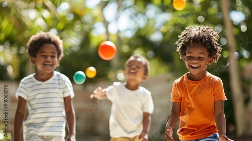 Energetic Kids Engaged in Competitive Tetherball Game at Recess photo