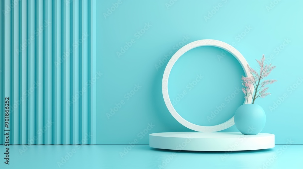 A blue minimalist background featuring a unique symbol idea in the center, leaving lots of copy space for text or additional elements.