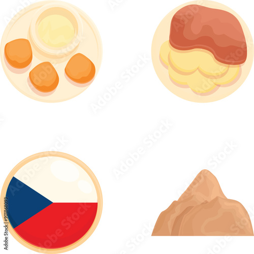 Czech cuisine icons set cartoon vector. Traditional food of czech republic. European country