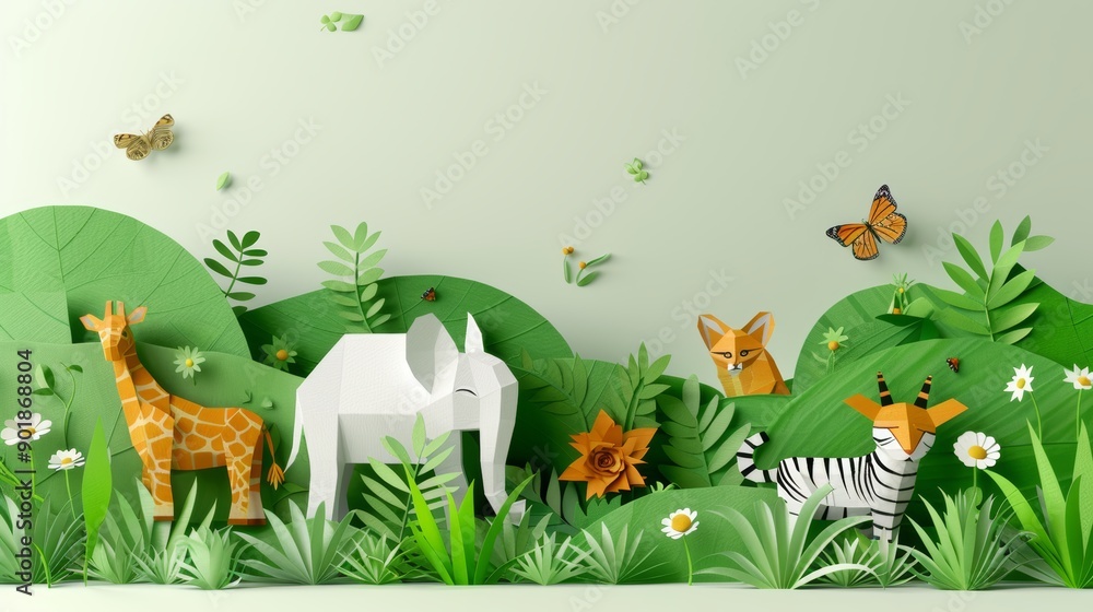 Eco-Friendly ESG Concept with Paper Art Collage Featuring Wildlife and Nature Elements Eco-Friendly ESG Concept with Paper Art Collage Featuring Wildlife and Nature Elements