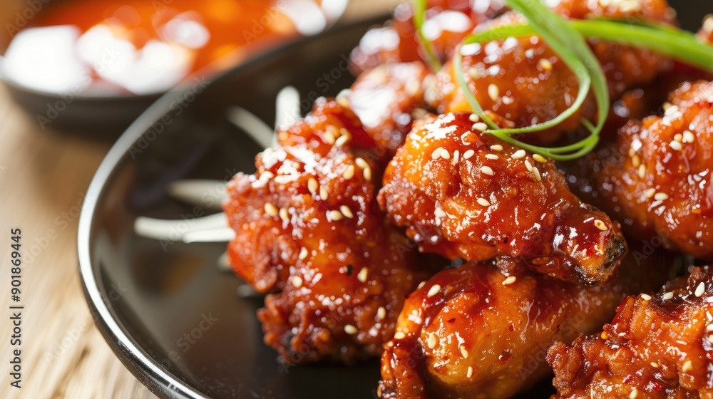 Korean style fried chicken with spicy sauce Korean style fried chicken with spicy sauce