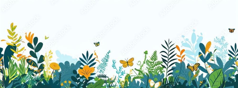 Colorful Nature Scene with Butterflies Colorful Nature Scene with Butterflies
