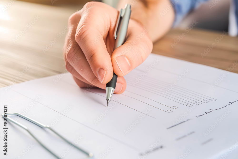A person conducting a survey to gather data. Filling out a questioner. A person conducting a survey to gather data. Filling out a questioner.