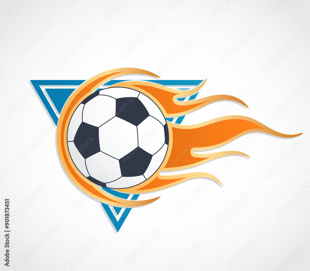 football ball with flames on triangle blue color logo football ball with flames on triangle blue color logo