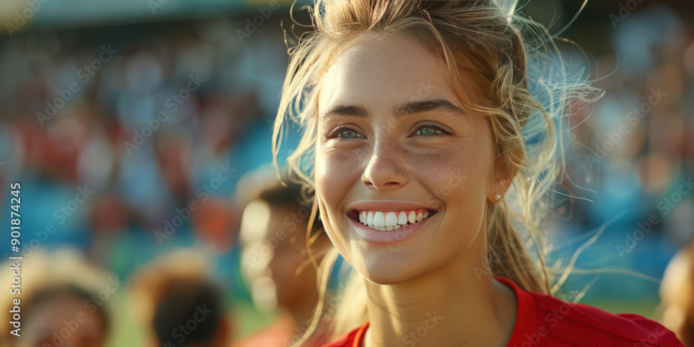 A jubilant and energetic female soccer player, moments after scoring a game-winning goal during a critical match.generative ai A jubilant and energetic female soccer player, moments after scoring a game-winning goal during a critical match.generative ai