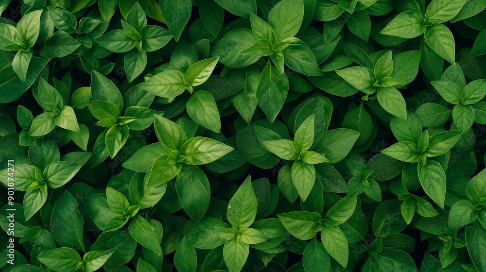 Greek Basil plants flowering in the garden, green basil leaves texture, view from above Greek Basil plants flowering in the garden, green basil leaves texture, view from above