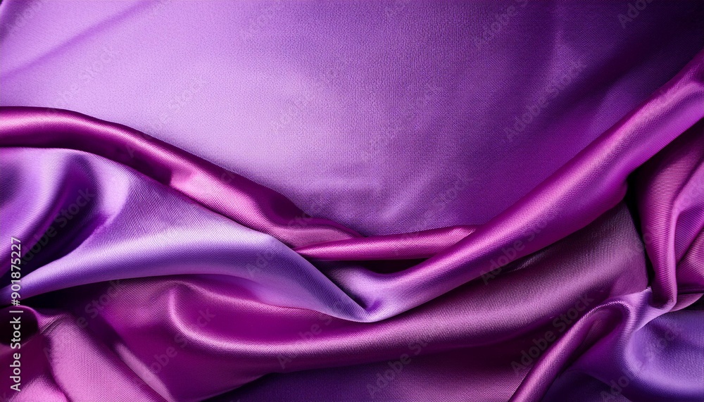 Fototapeta premium Beautiful purple pink silk satin background Soft folds on shiny fabric Luxury background with copy space for design Web banner Valentines day birthday Table top view flat lay