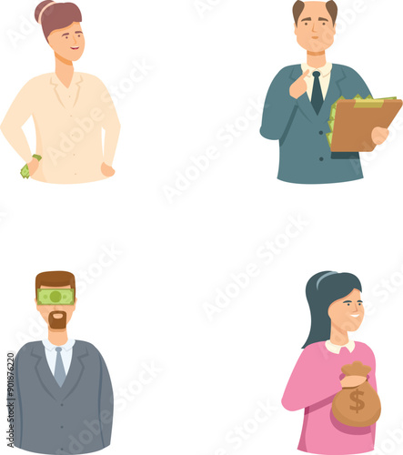 Lobbyism concept icons set cartoon vector. Money influence on legislator action. Politics, law
