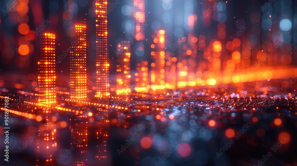 Naklejka premium Advanced 3D Glowing Equalizer Bars in a Dark Environment with Dynamic Design
