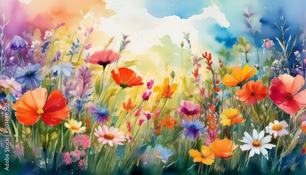 Obraz premium vibrant watercolor painting of wildflowers in a field