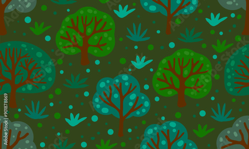 Seamless green pattern with trees vector background. Perfect for wallpapers, pattern fills, web page backgrounds, surface texture, textiles vector background. Park and garden, forest