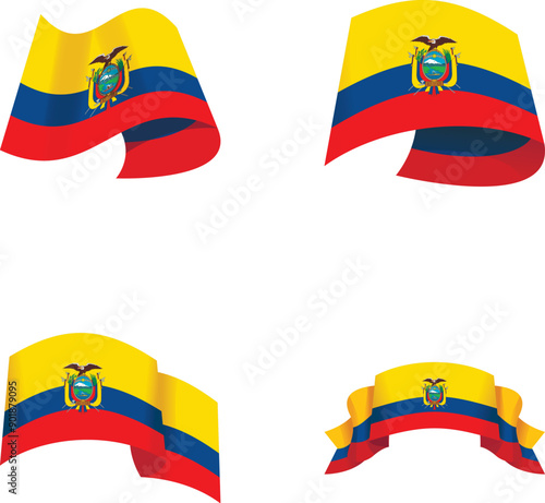 Ecuador symbol icons set cartoon vector. Ecuador official flag. South america country