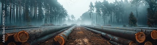 Foggy Morning in a Logging Forest photo