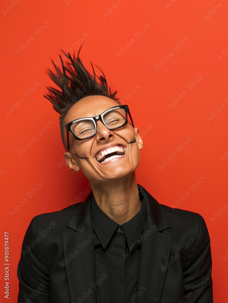Fototapeta premium a punk style adult woman, tattooed on both cheeks is laughing happily