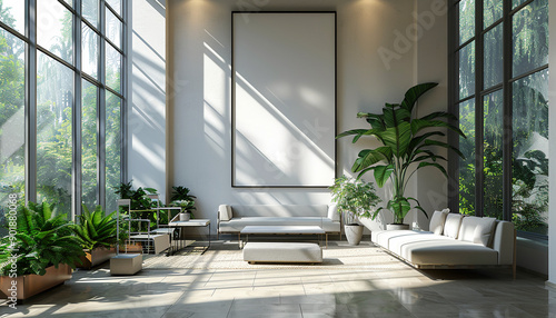 Modern lobby with clean lines with empty frame