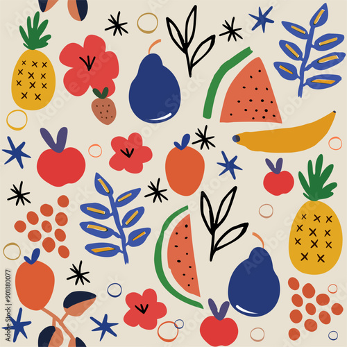 infinite textile rapport fruit print delicate vector illustration colorful children's