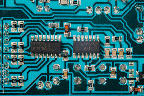 Wallpaper Mural Close-up of a printed circuit board with integrated circuits and electronic components Torontodigital.ca