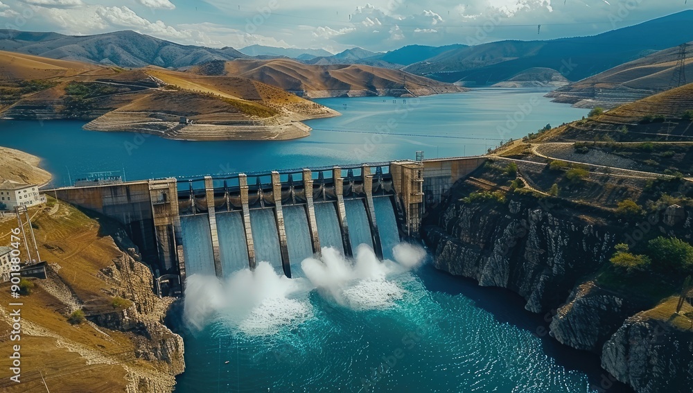 Aerial View of Hydroelectric Dam and Reservoir Aerial View of Hydroelectric Dam and Reservoir
