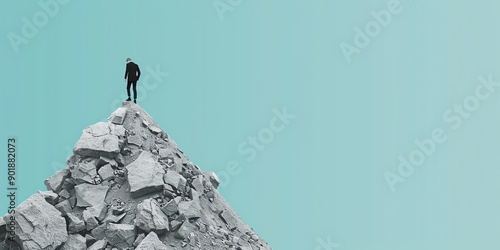 Person struggling to climb a mountain of debt, symbolizing financial challenges