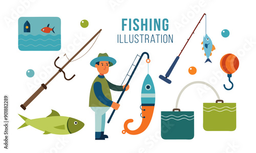 Fishing illustration set