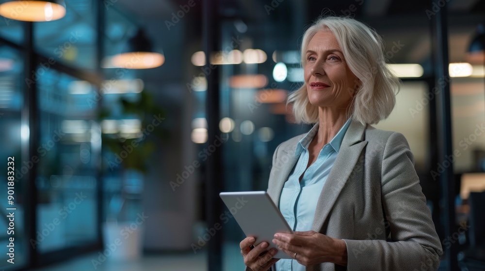 A woman in a business suit holding a tablet A woman in a business suit holding a tablet