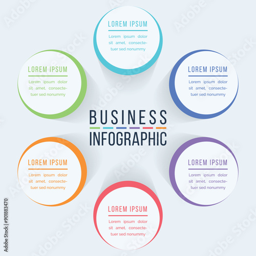 Circle Infographic design 6 steps, objects, elements or options business information