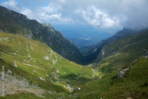 Cerbului Valley seen From Saua Cerbului pass in Bucegi Mountains, Romania photo