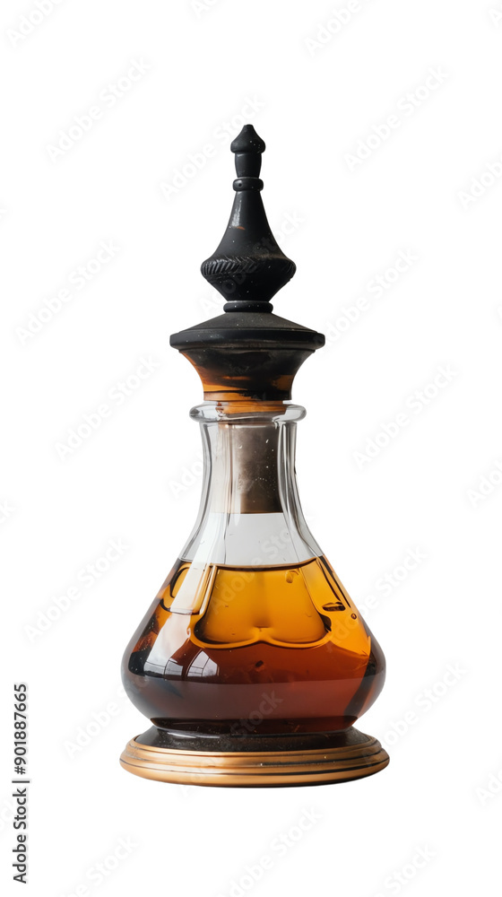 Elegant glass decanter with dark liquid, perfect for decorative purposes or storing beverages, isolated on a white background. Elegant glass decanter with dark liquid, perfect for decorative purposes or storing beverages, isolated on a white background.