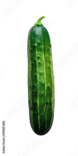 Fresh cucumber isolated on white background, showcasing a healthy, raw vegetable ideal for salads, snacking, or culinary use.