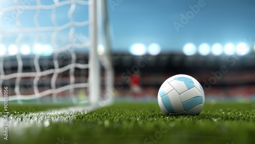 A 3D cartoon of Argentina scoring their first goal at 68 minutes, making it 2-1 against Morocco photo