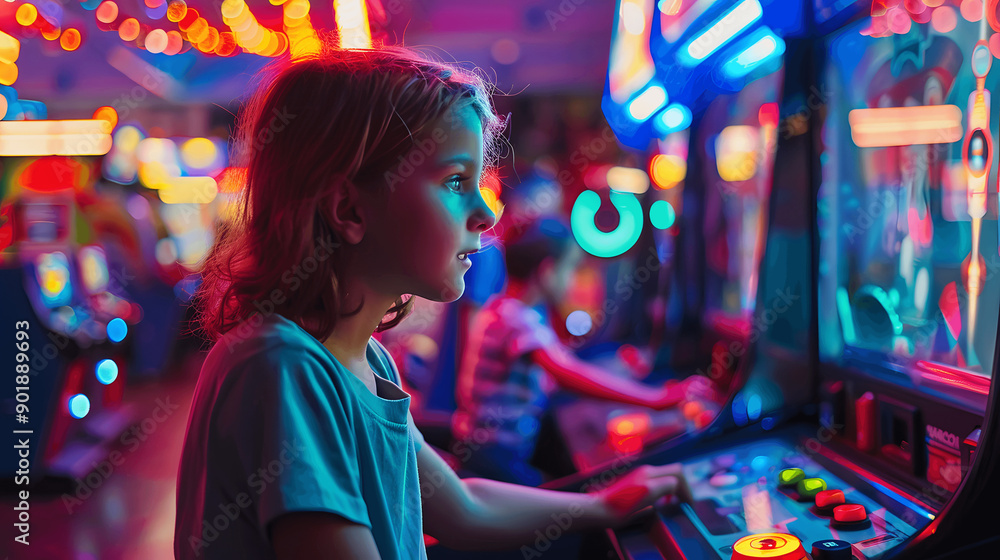 Family enjoying night at arcade with ticket redemption games Family enjoying night at arcade with ticket redemption games