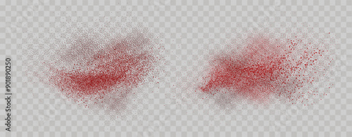 Grainy scatterings of  spicy burst . Splashes of  red pepper powder.Overlay effect chilli or paprika spice splatters. Vector realistic illustration of hot dried spice.