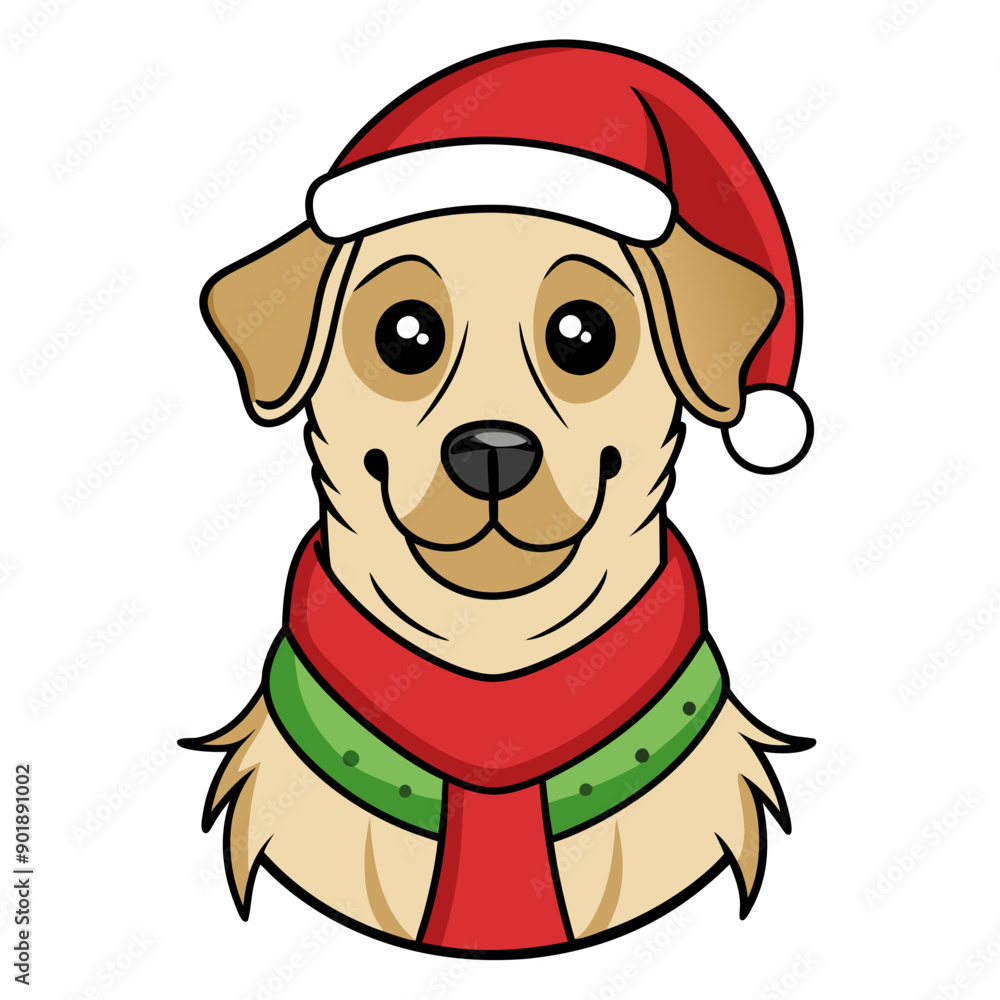 line art Christmas Dog with Santa Claus Hat SVG line art Christmas Dog with Santa Claus Hat SVG