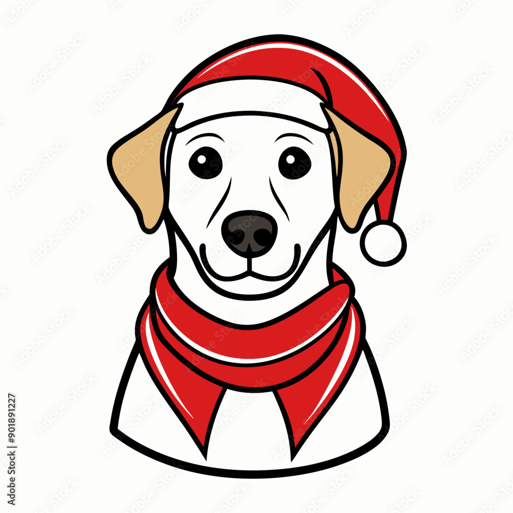 line art Christmas Dog with Santa Claus Hat SVG line art Christmas Dog with Santa Claus Hat SVG