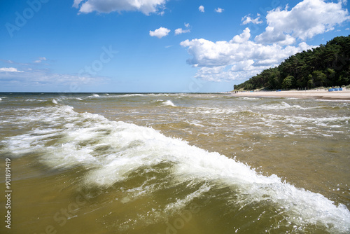 Obraz na płótnie waves on Baltic sea on coast of Wolin National Park in Poland w salonie