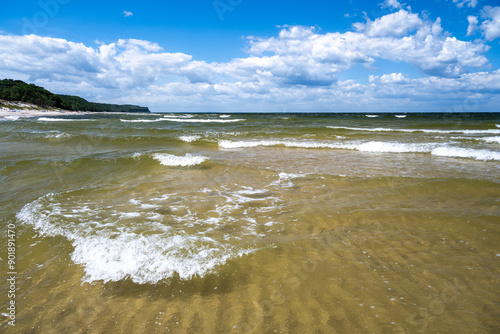 Obraz na płótnie waves on Baltic sea on coast of Wolin National Park in Poland w salonie