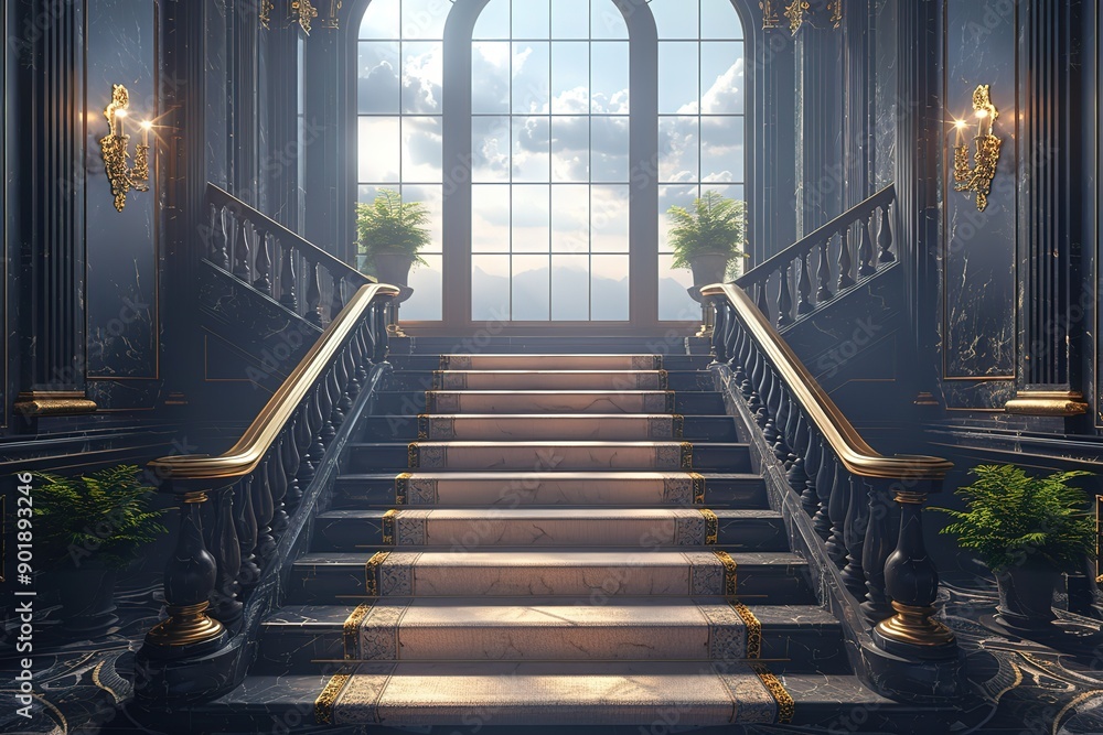 Obraz premium A grand staircase with a window above it