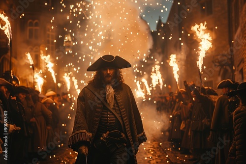 Wallpaper Mural Dramatic Historical Parade With Torchbearers in Medieval Street at Dusk Torontodigital.ca