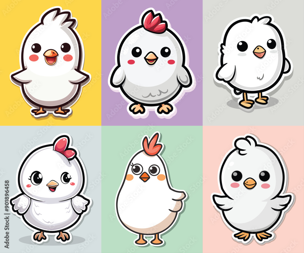 Fototapeta premium Cute chicken duck hand drawn flat stylish cartoon sticker icon Bundle