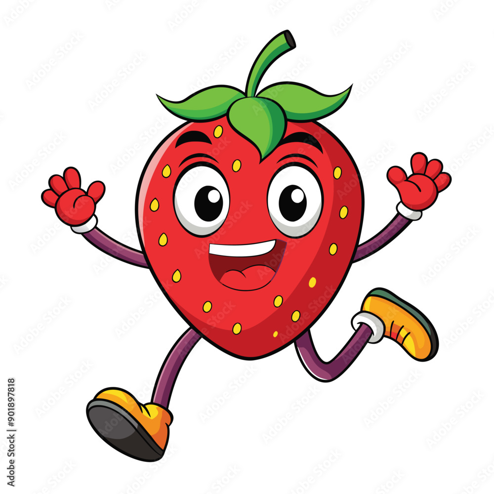 Fototapeta premium a funny running Strawberry cartoon character, vector illustration silhouette, 