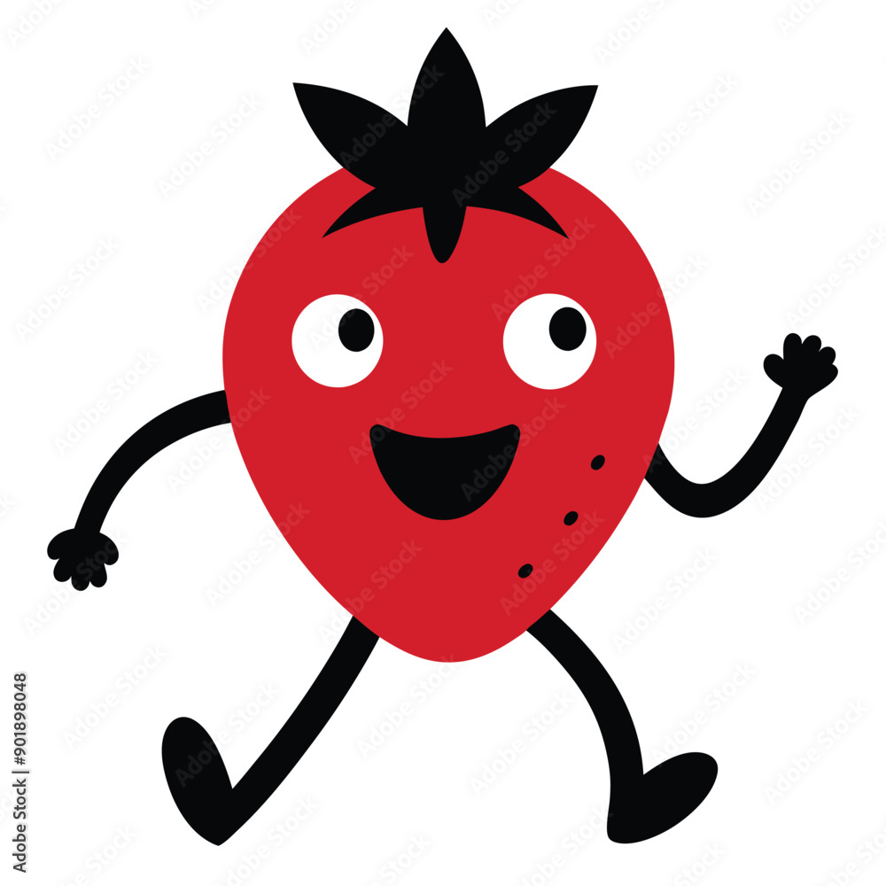 Fototapeta premium a funny running Strawberry cartoon character, vector illustration silhouette, 