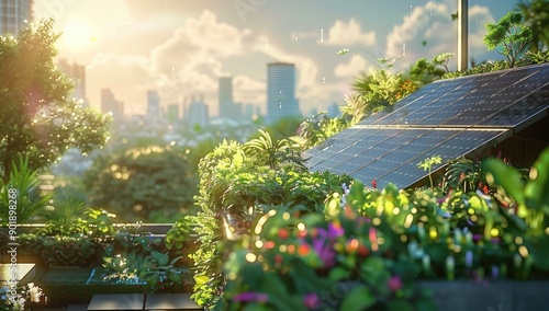 Rooftop Garden with Solar Panels photo