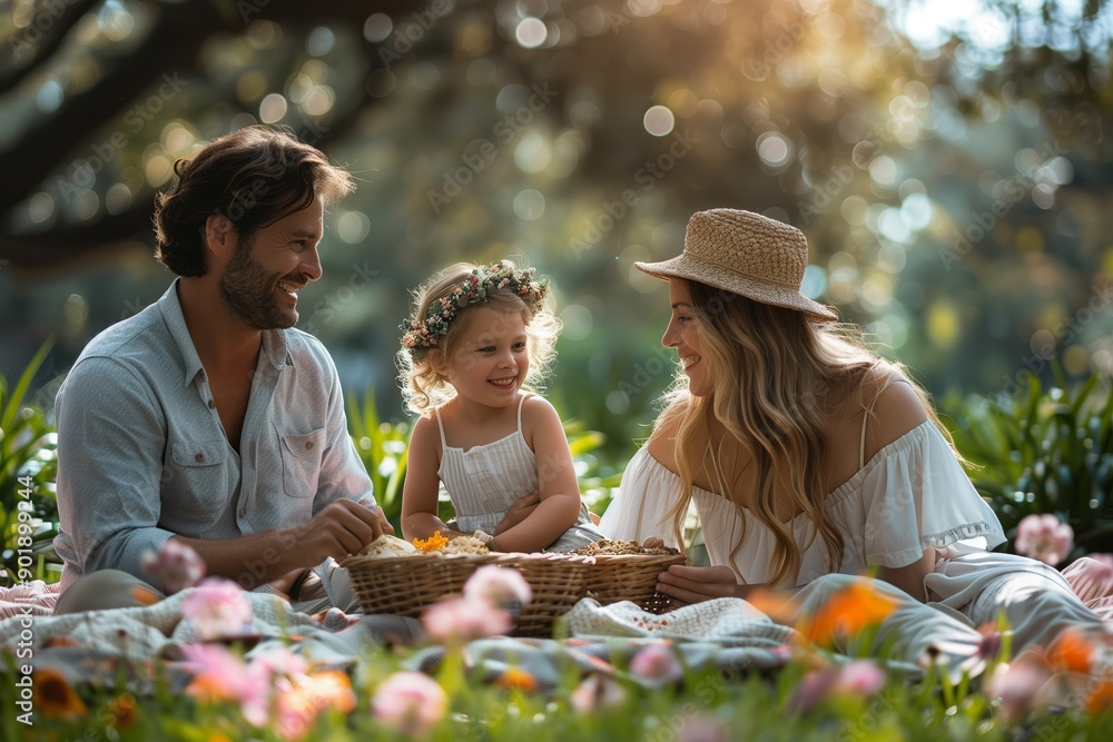 Joyful Family Picnic in a Sunlit Park Surrounded by Colorful Flowers on a Warm Spring Afternoon Joyful Family Picnic in a Sunlit Park Surrounded by Colorful Flowers on a Warm Spring Afternoon