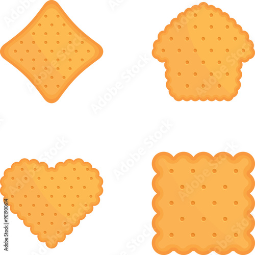 Collection of four biscuit shapes including a star, a bite, a heart, and a rectangle
