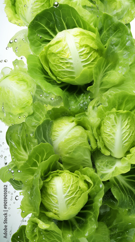Obraz premium Cabbage on White Background, Abstract Image, Texture, Pattern Background, Wallpaper, Cover and Screen of Smartphone, Cell Phone, Computer, Laptop, 9:16 and 16:9 Format