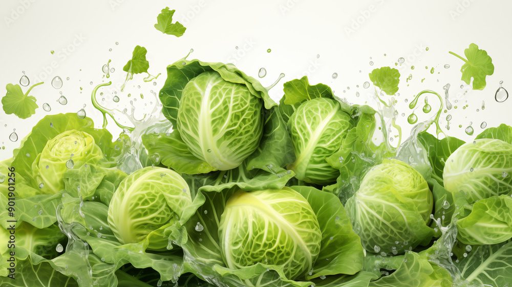 Fototapeta premium Cabbage on White Background, Abstract Image, Texture, Pattern Background, Wallpaper, Cover and Screen of Smartphone, Cell Phone, Computer, Laptop, 9:16 and 16:9 Format