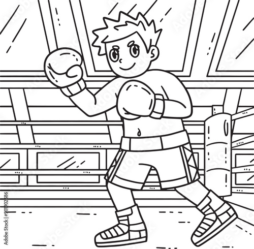 Boxing Boxer Stance Coloring Page for Kids photo