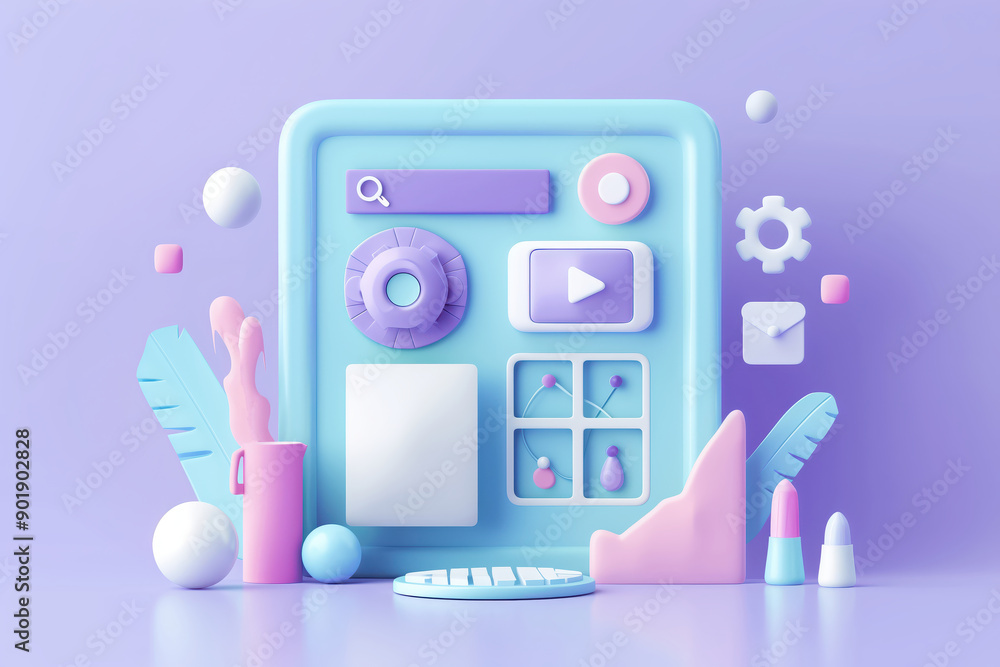 Fototapeta premium Colorful 3D Interface with Icons and Clouds